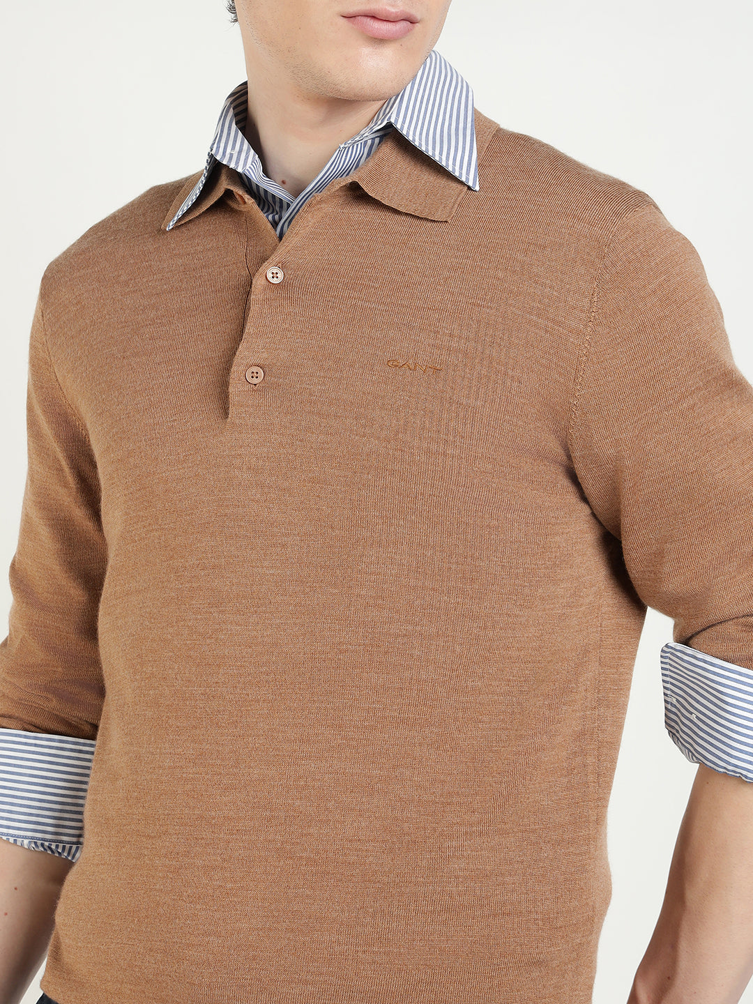 Gant Men Regular Brown Solid Pure Merinowool Sweater