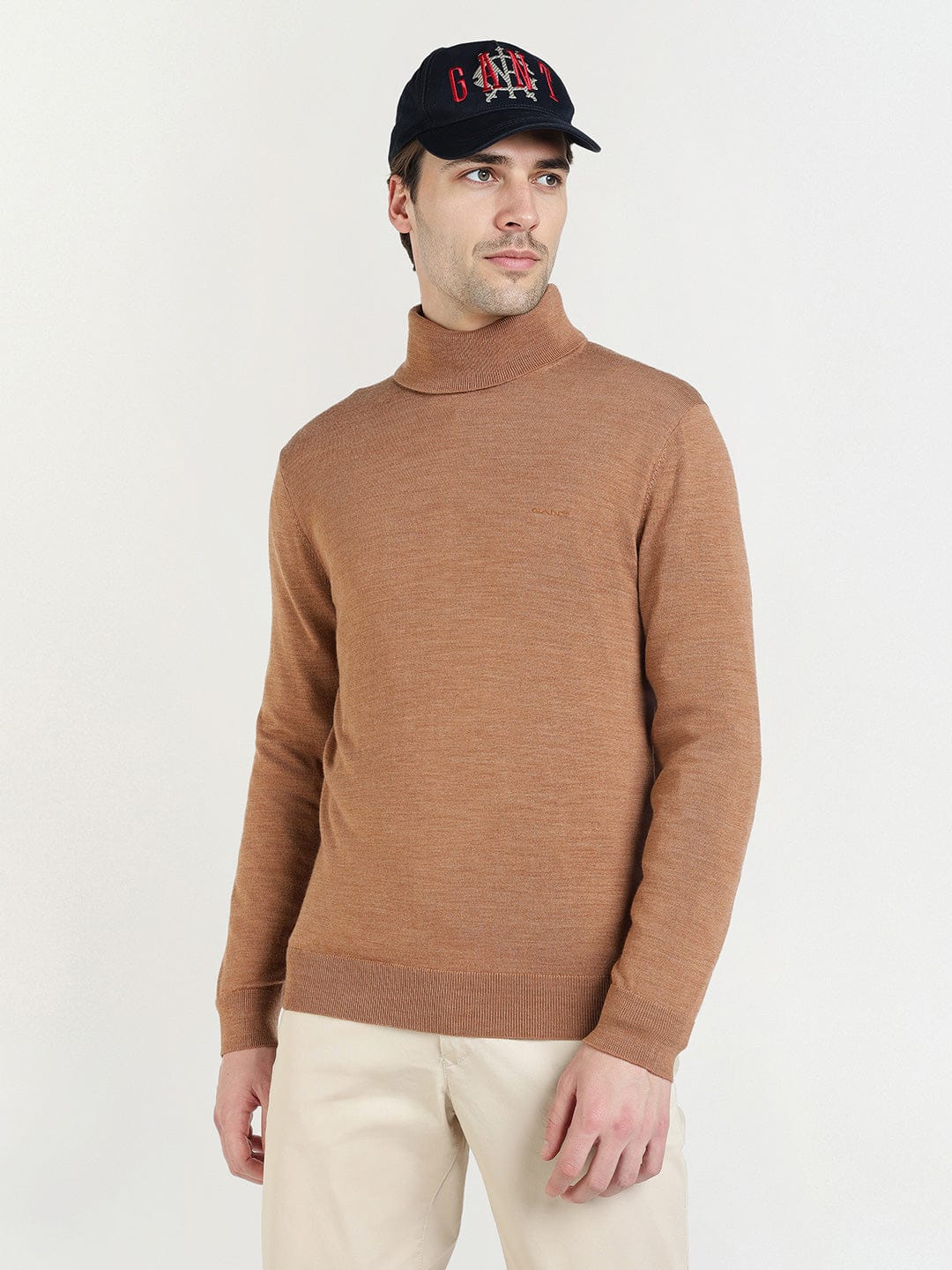 Gant Men Beige Solid Turtle Neck Sweater