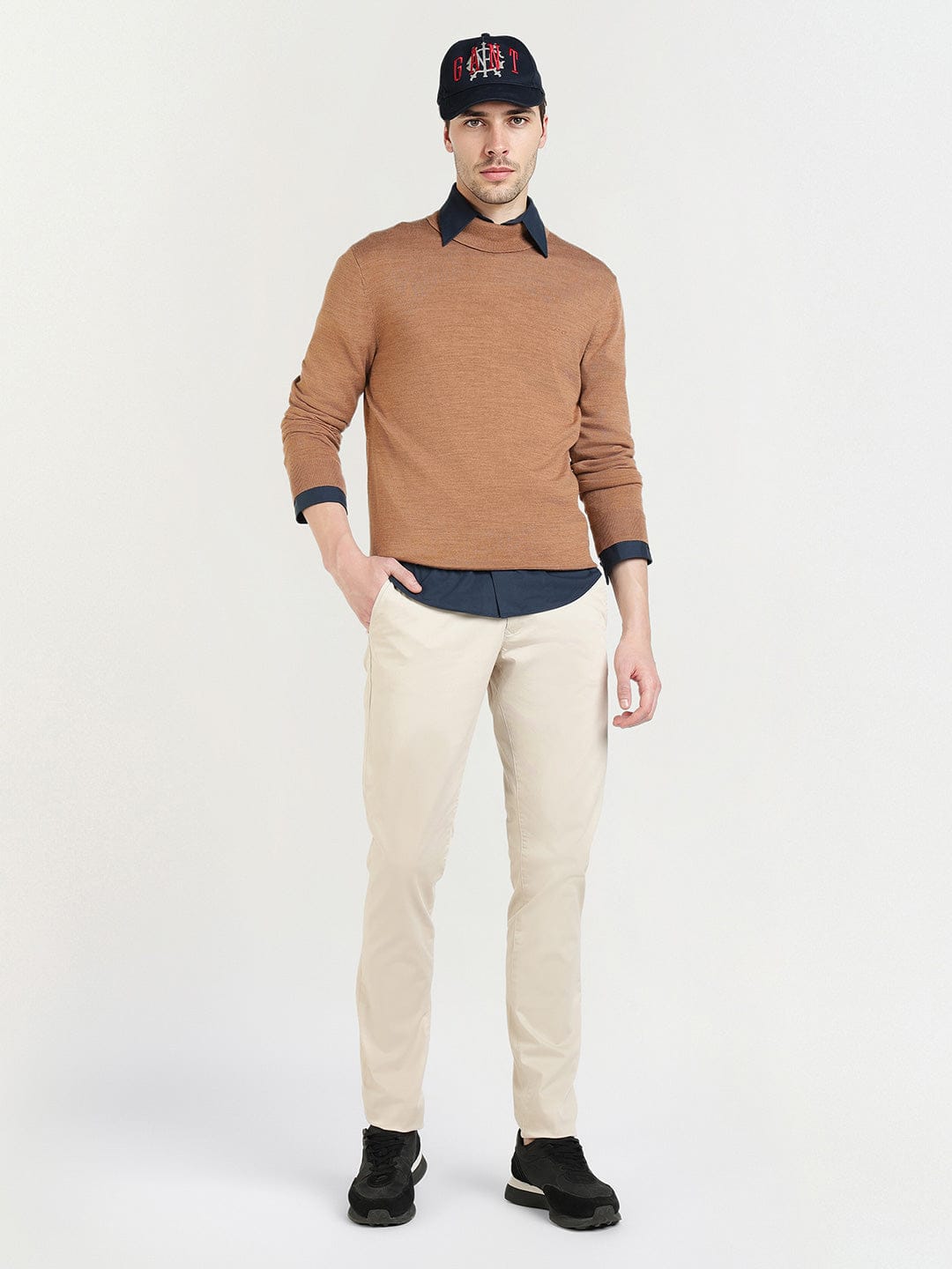 Gant Men Beige Solid Turtle Neck Sweater