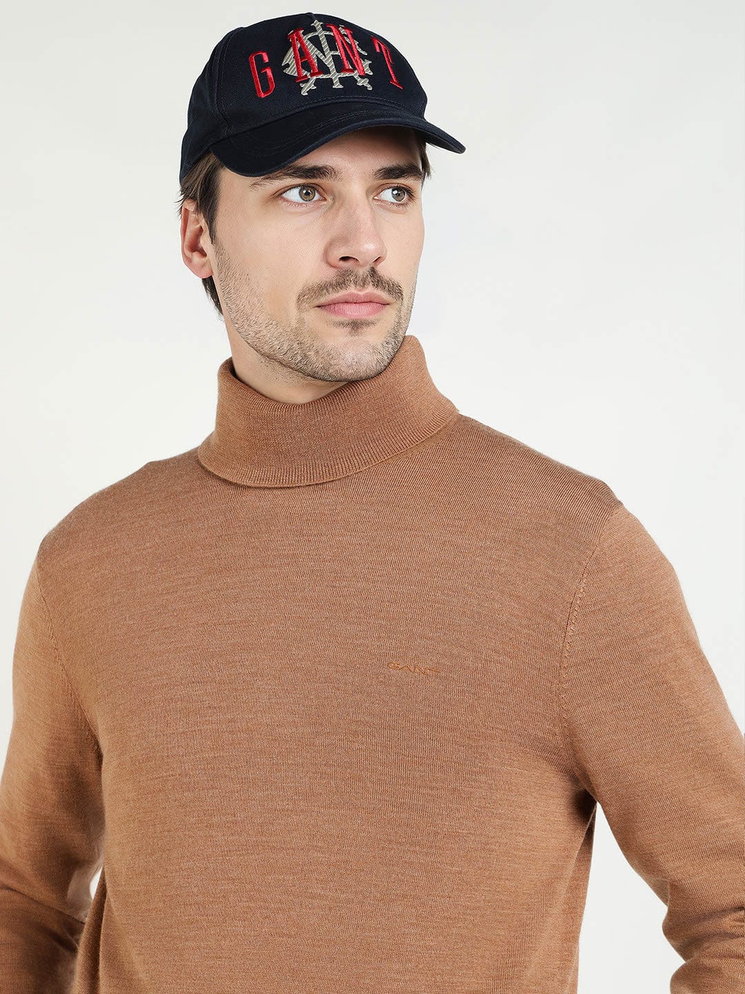 Gant Men Beige Solid Turtle Neck Sweater