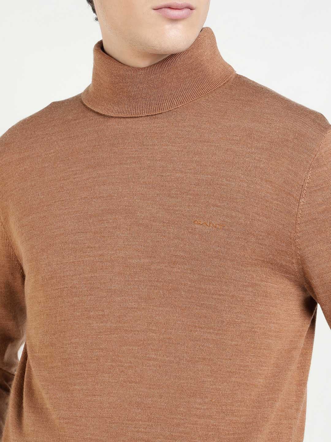 Gant Men Beige Solid Turtle Neck Sweater