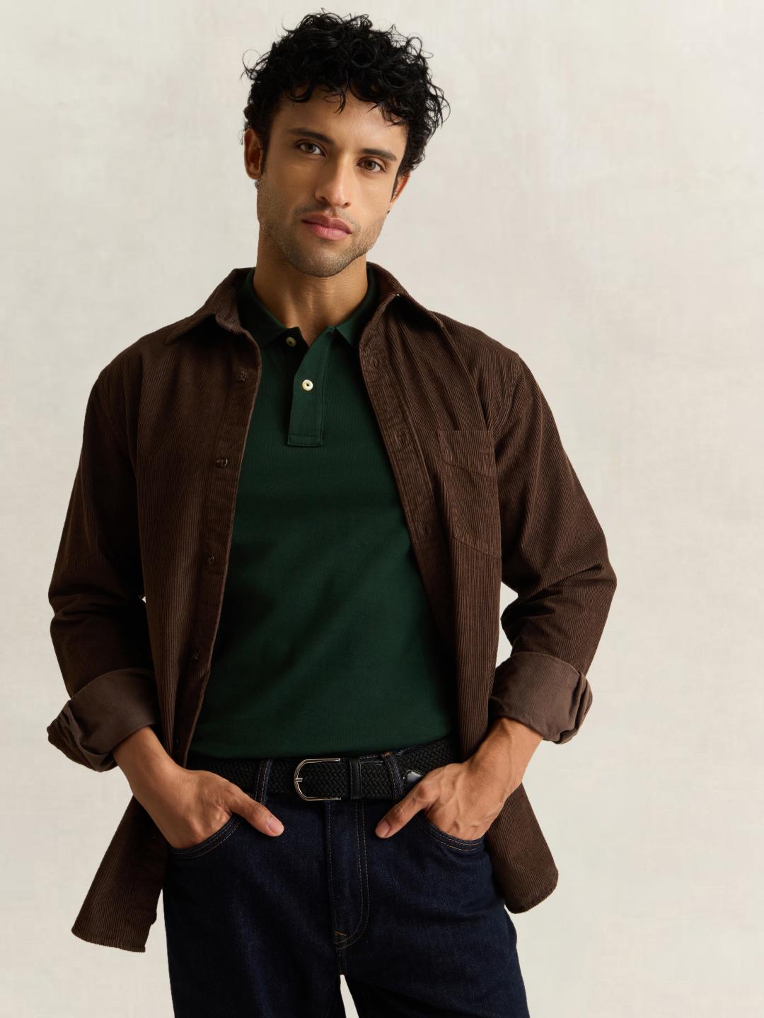 Gant Men Green Solid Classic Slim Fit Polo Shirt Polo T-Shirt