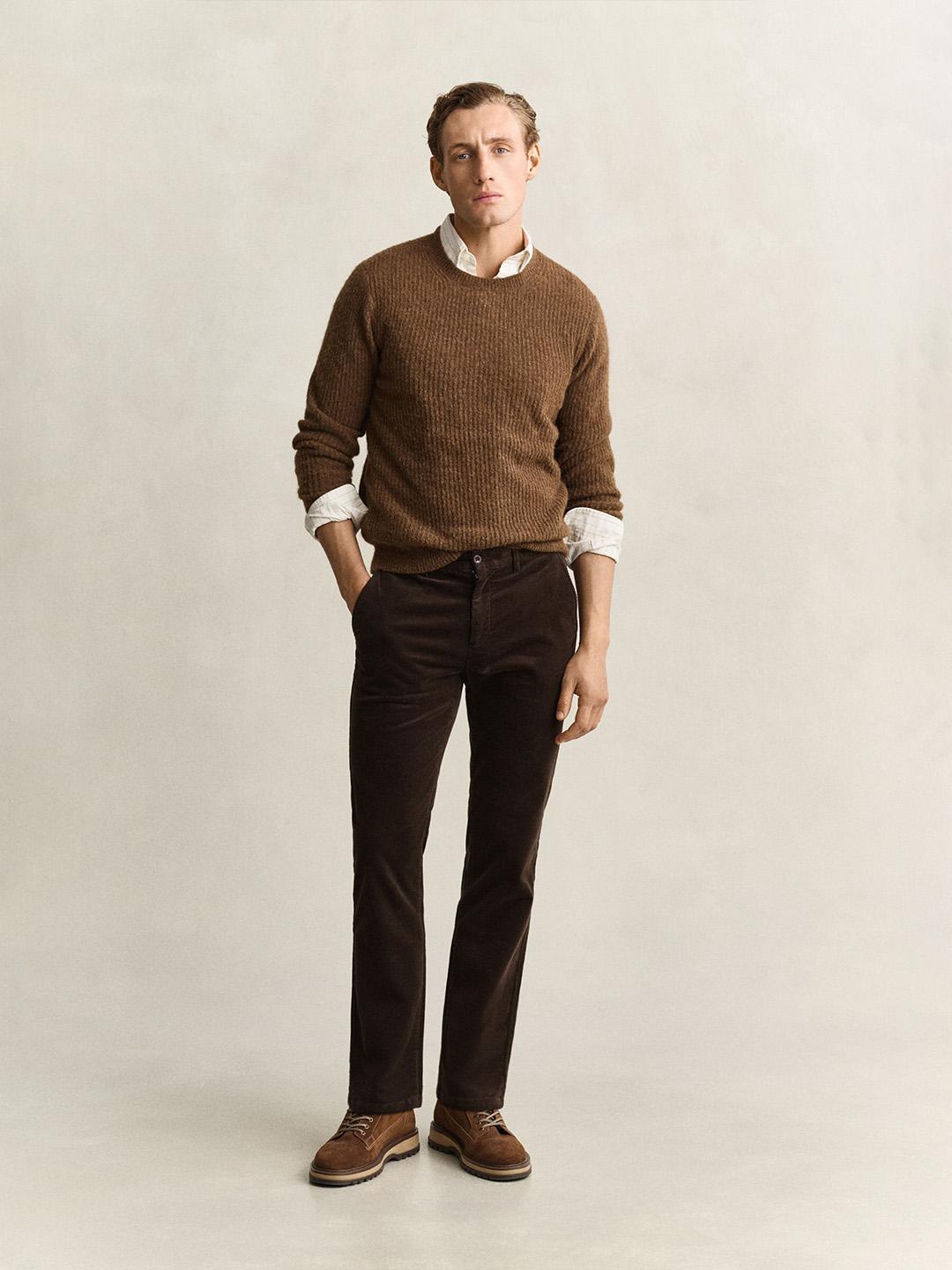 Gant Men Brown Solid Regular Fit Trouser