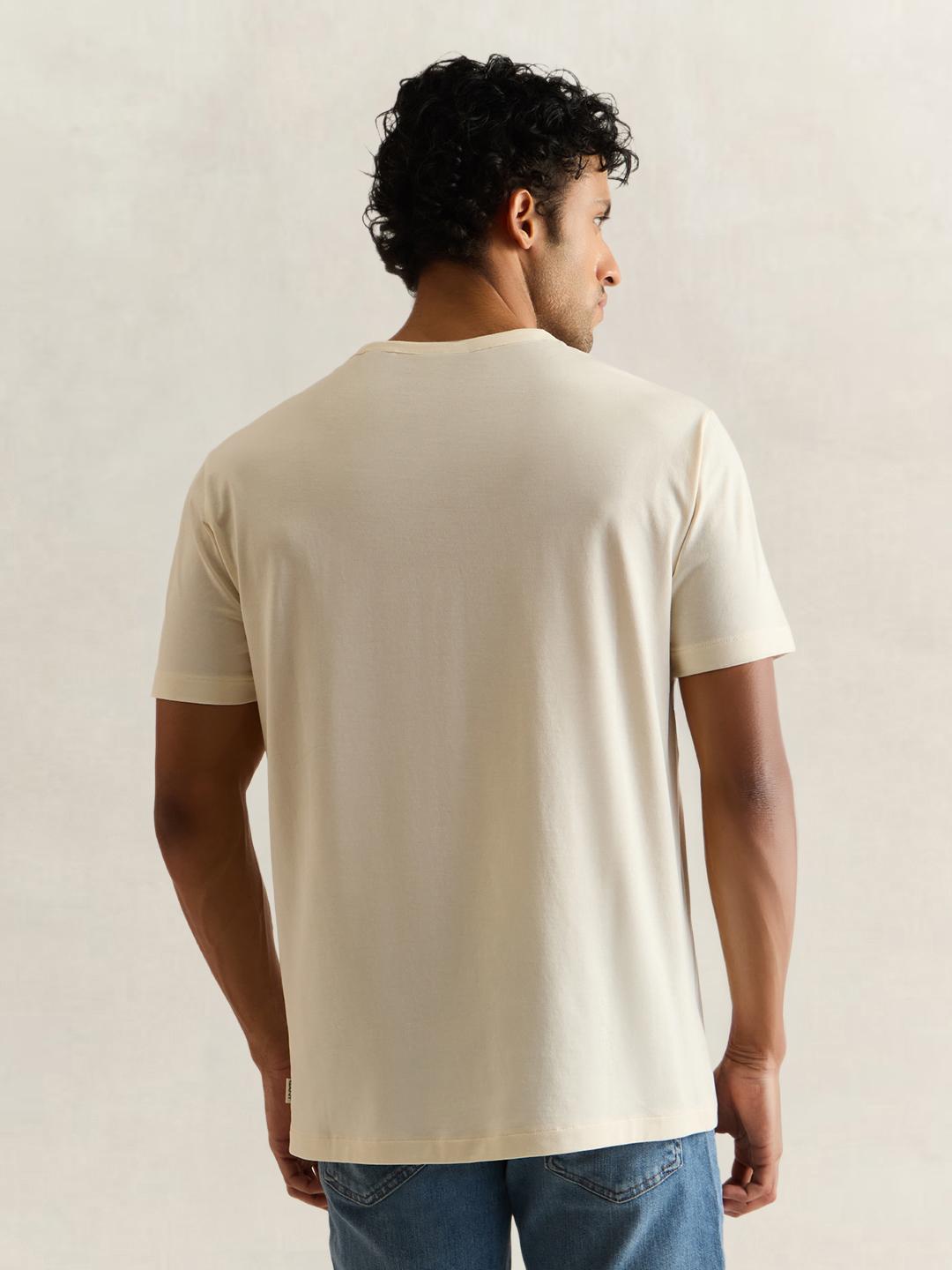 Gant Men Cream Solid Regular Fit Cotton T-Shirt