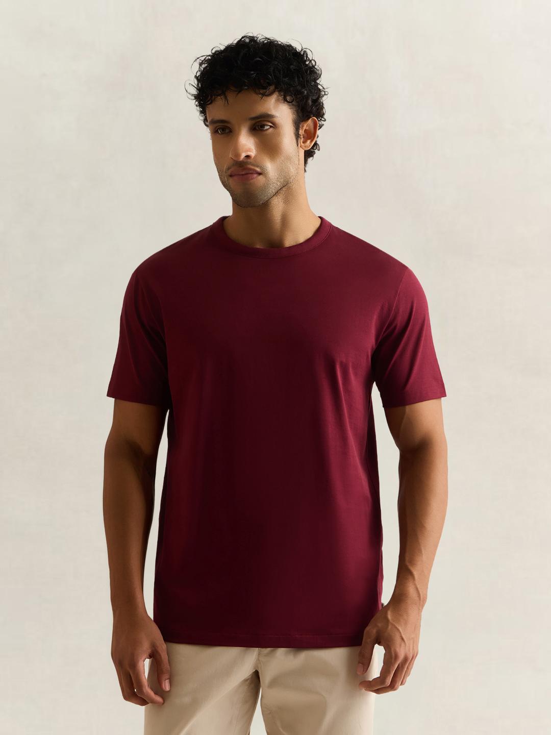 Gant Men Wine Solid Regular Fit Cotton T-Shirt