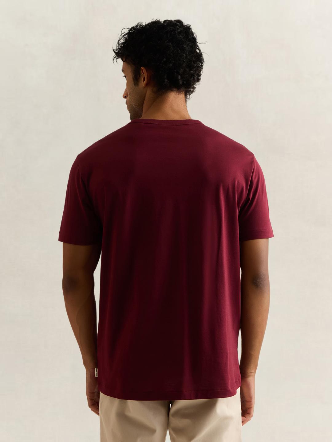 Gant Men Wine Solid Regular Fit Cotton T-Shirt