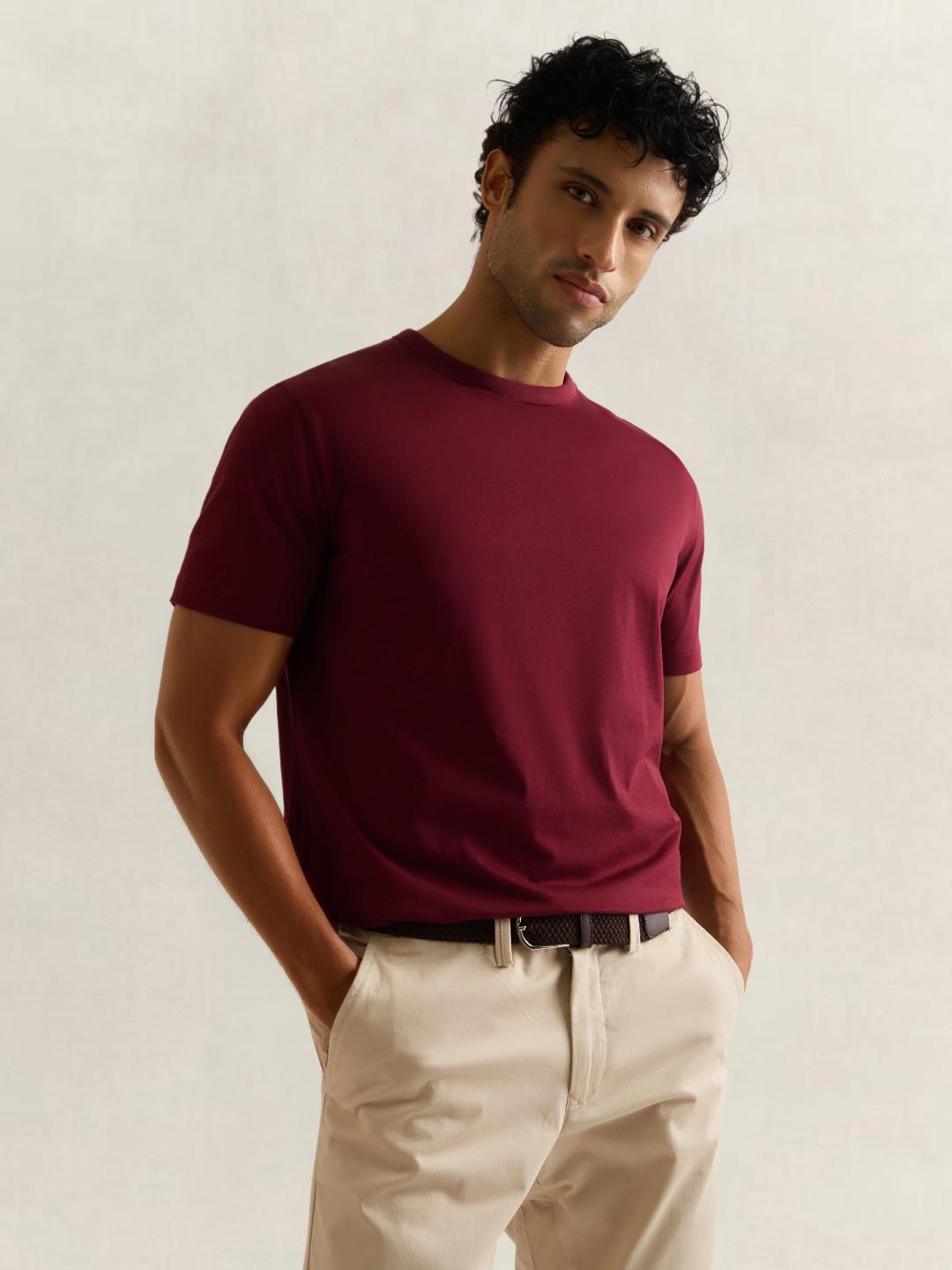 Gant Men Wine Solid Regular Fit Cotton T-Shirt