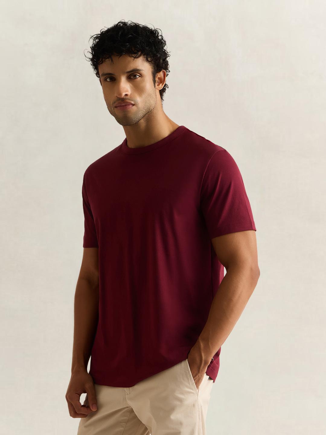 Gant Men Wine Solid Regular Fit Cotton T-Shirt