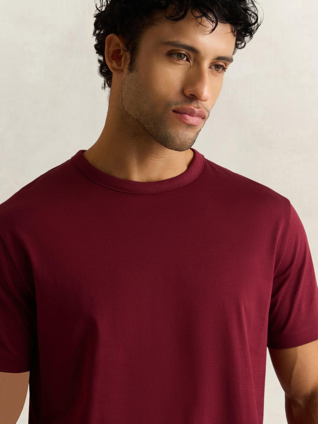 Gant Men Wine Solid Regular Fit Cotton T-Shirt