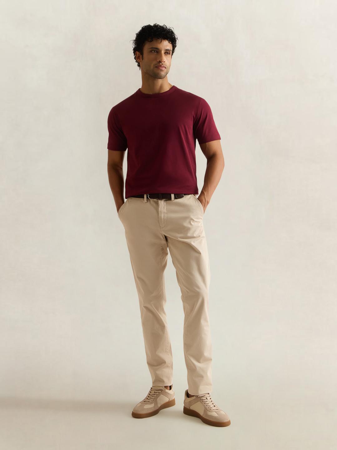 Gant Men Wine Solid Regular Fit Cotton T-Shirt