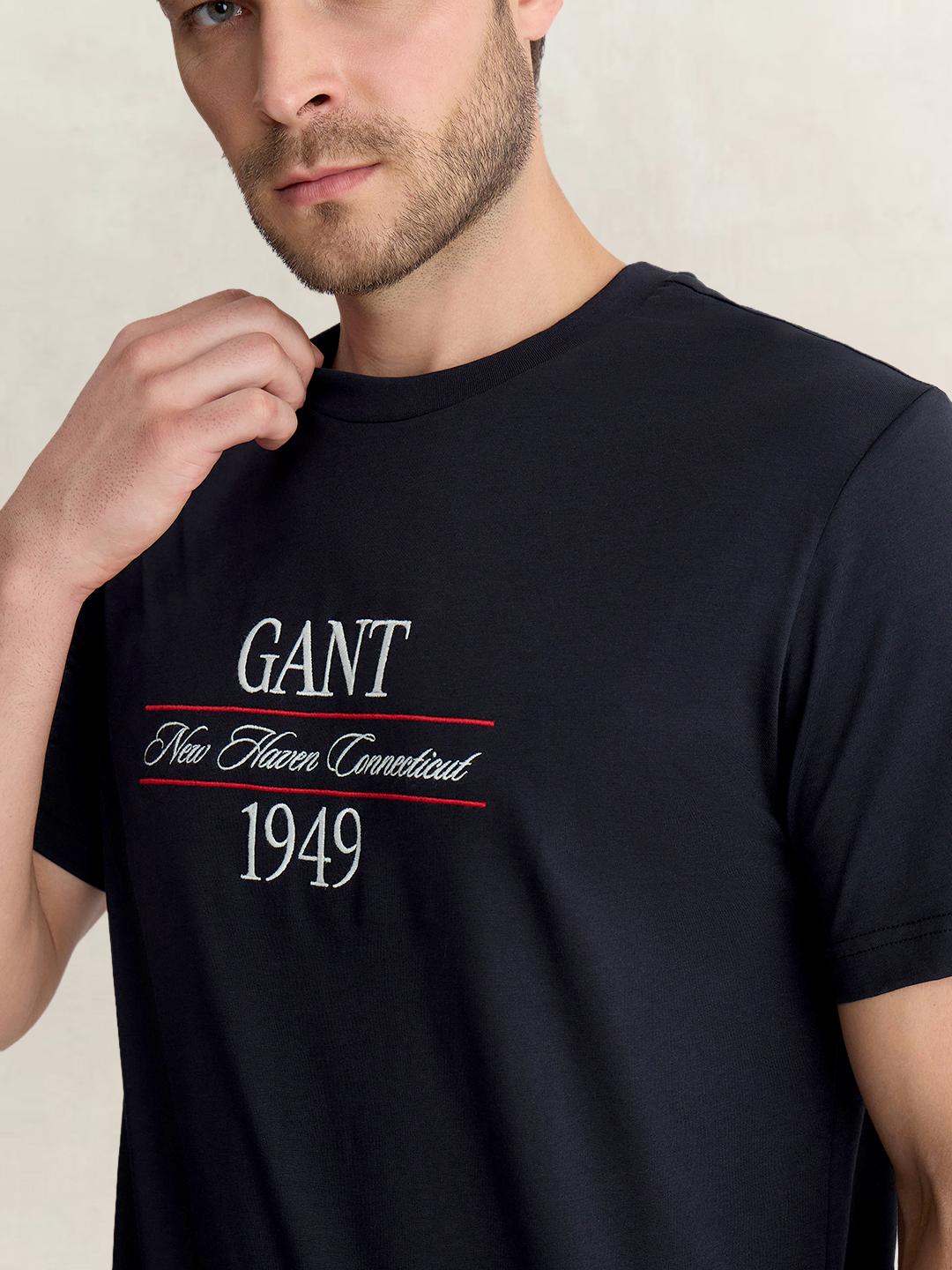 Gant Men Black Regular Fit Graphic Pure Cotton Tshirt