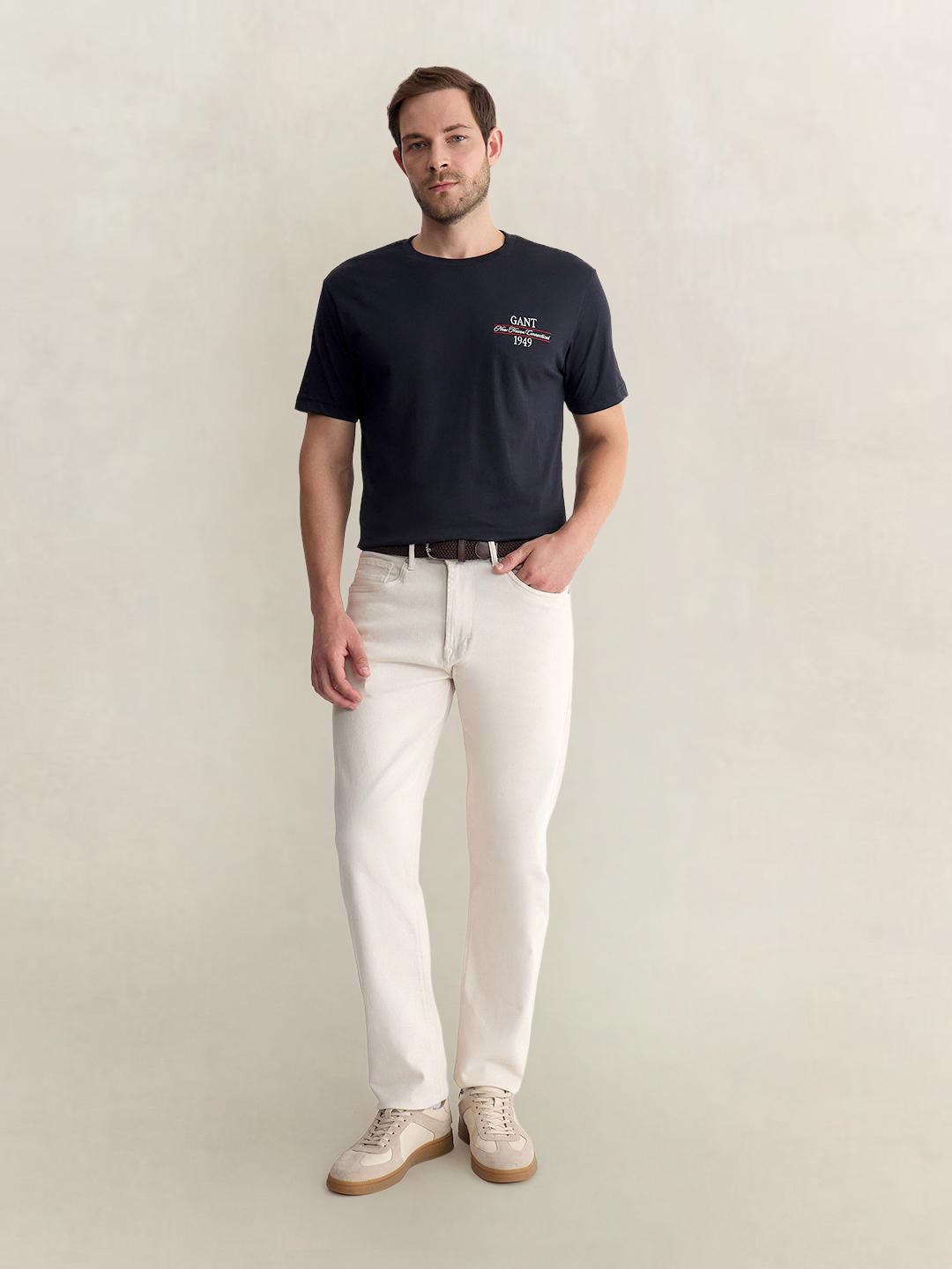 Gant Men Black Regular Fit Solid Pure Cotton Tshirt