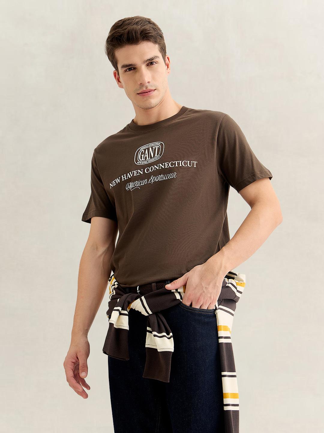 Gant Men Brown Regular Fit Graphic Cotton T-Shirt