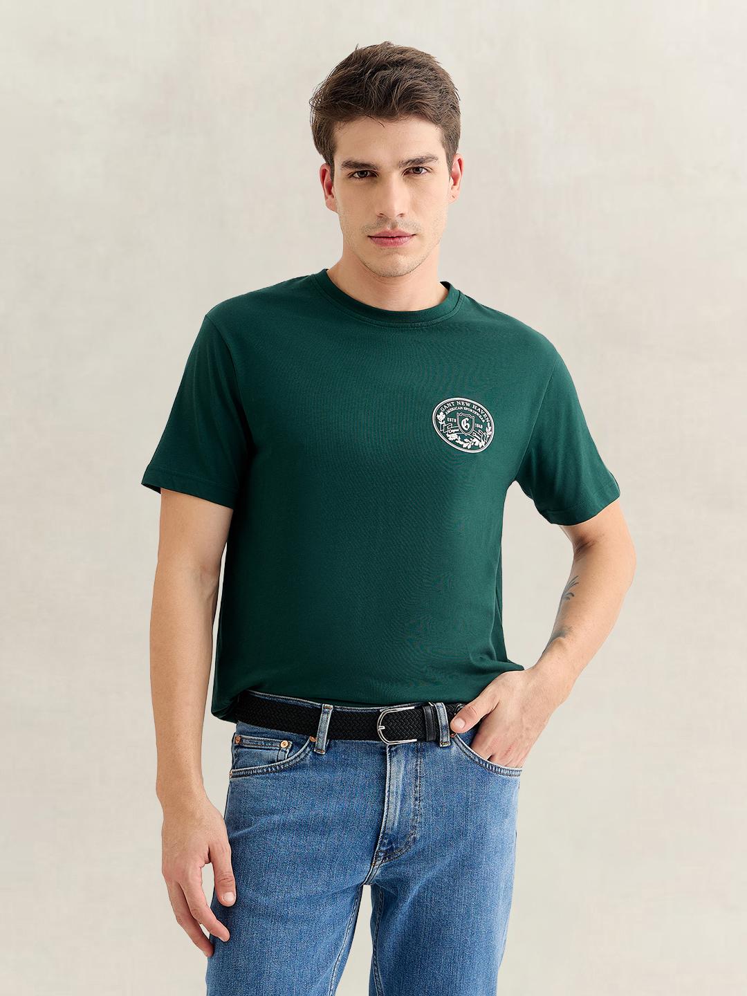Gant Men Green Regular Fit Graphic Cotton T-Shirt