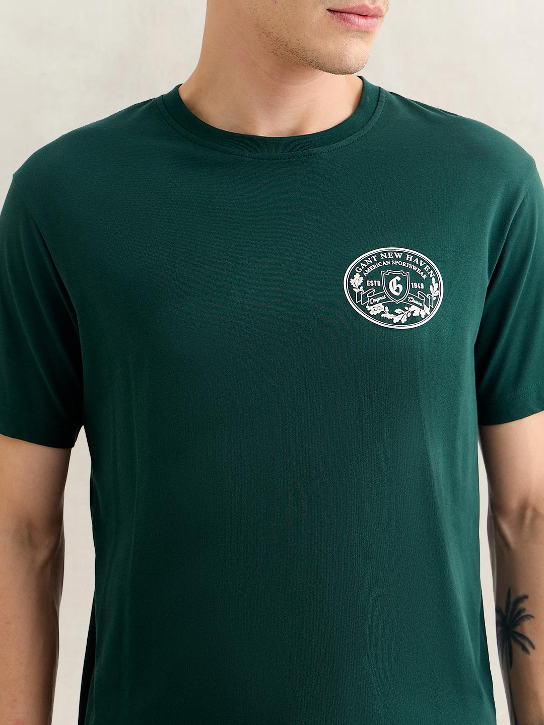 Gant Men Green Regular Fit Graphic Cotton T-Shirt