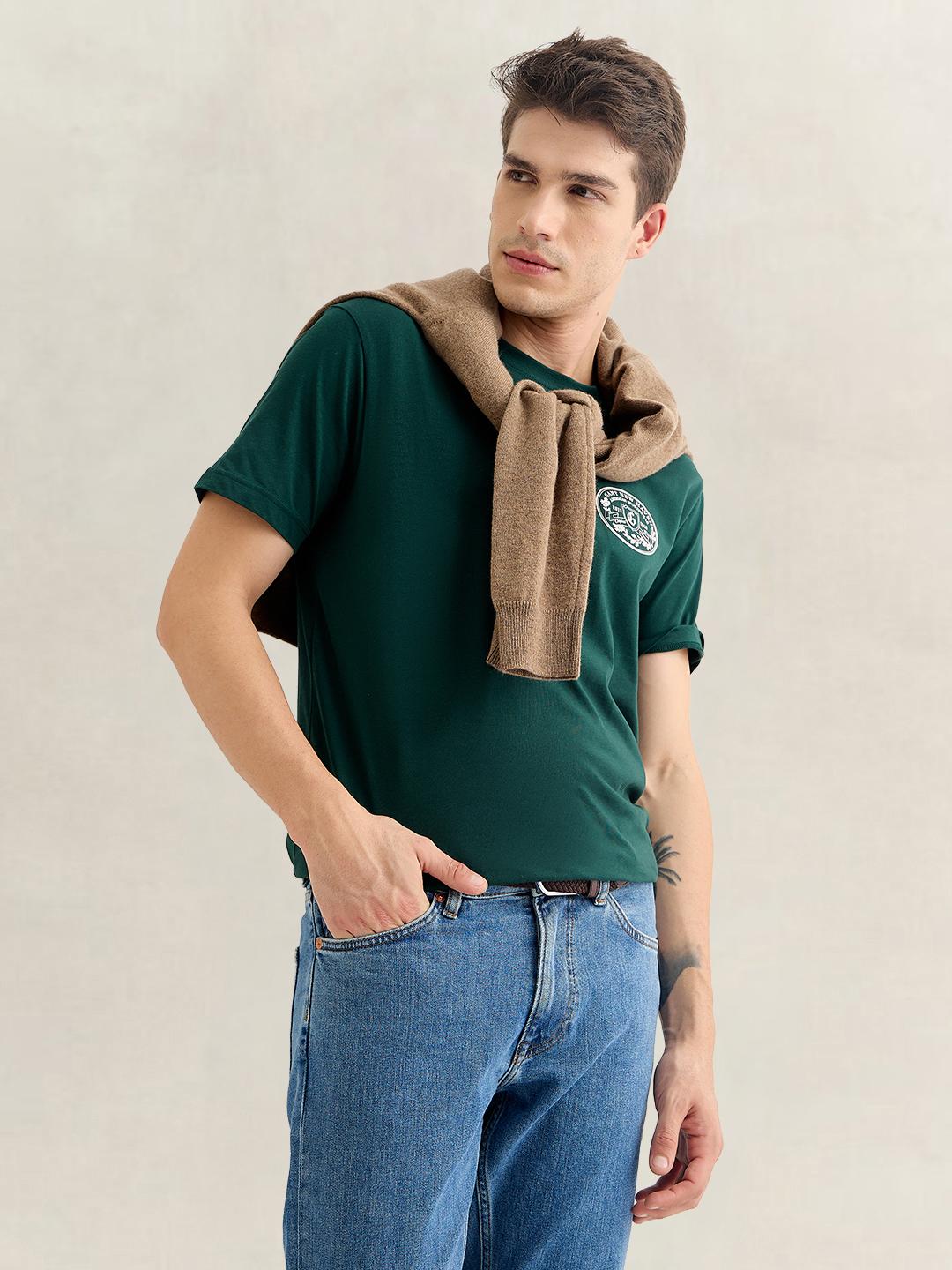 Gant Men Green Regular Fit Graphic Cotton T-Shirt