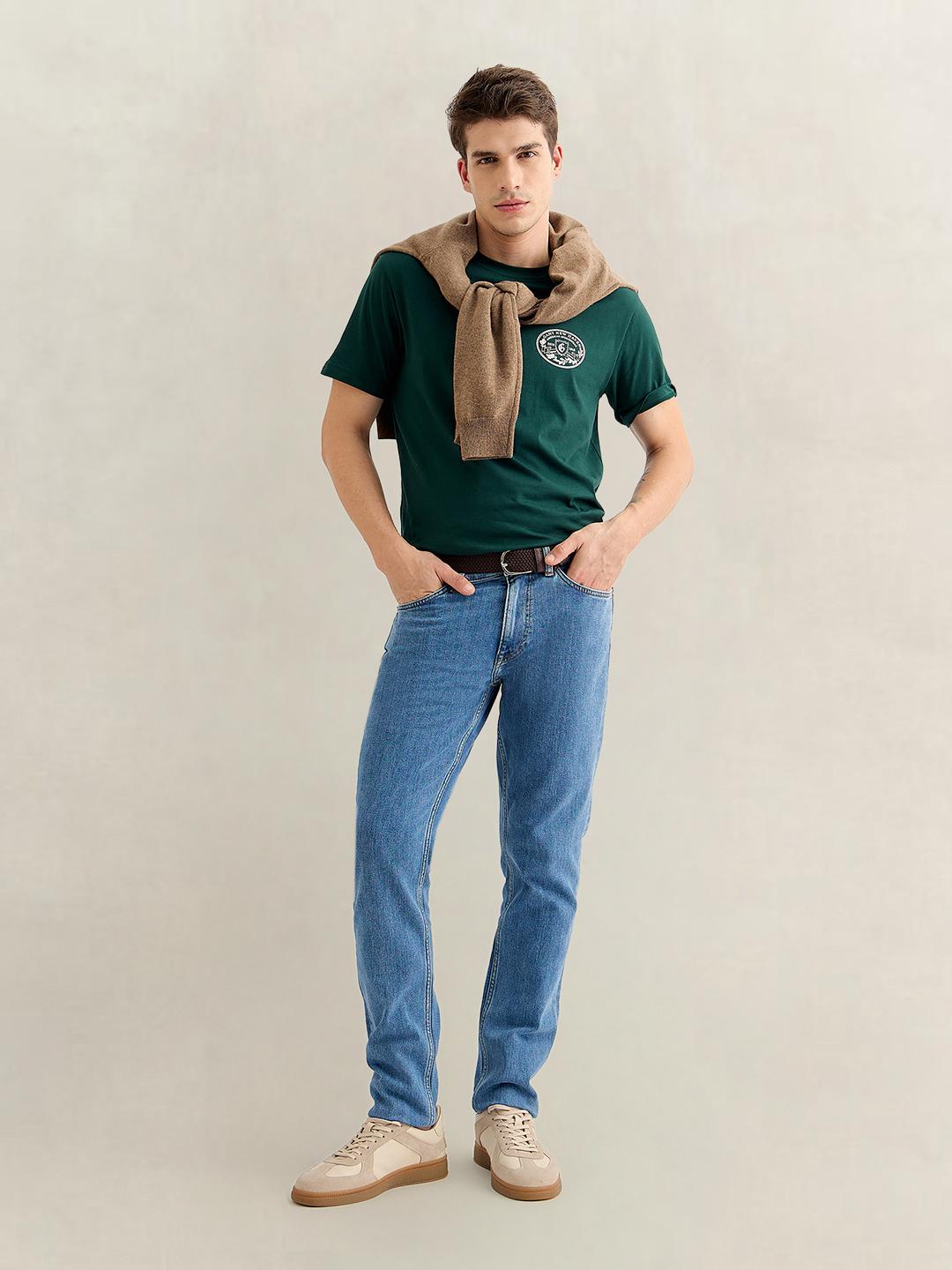 Gant Men Green Regular Fit Graphic Cotton T-Shirt