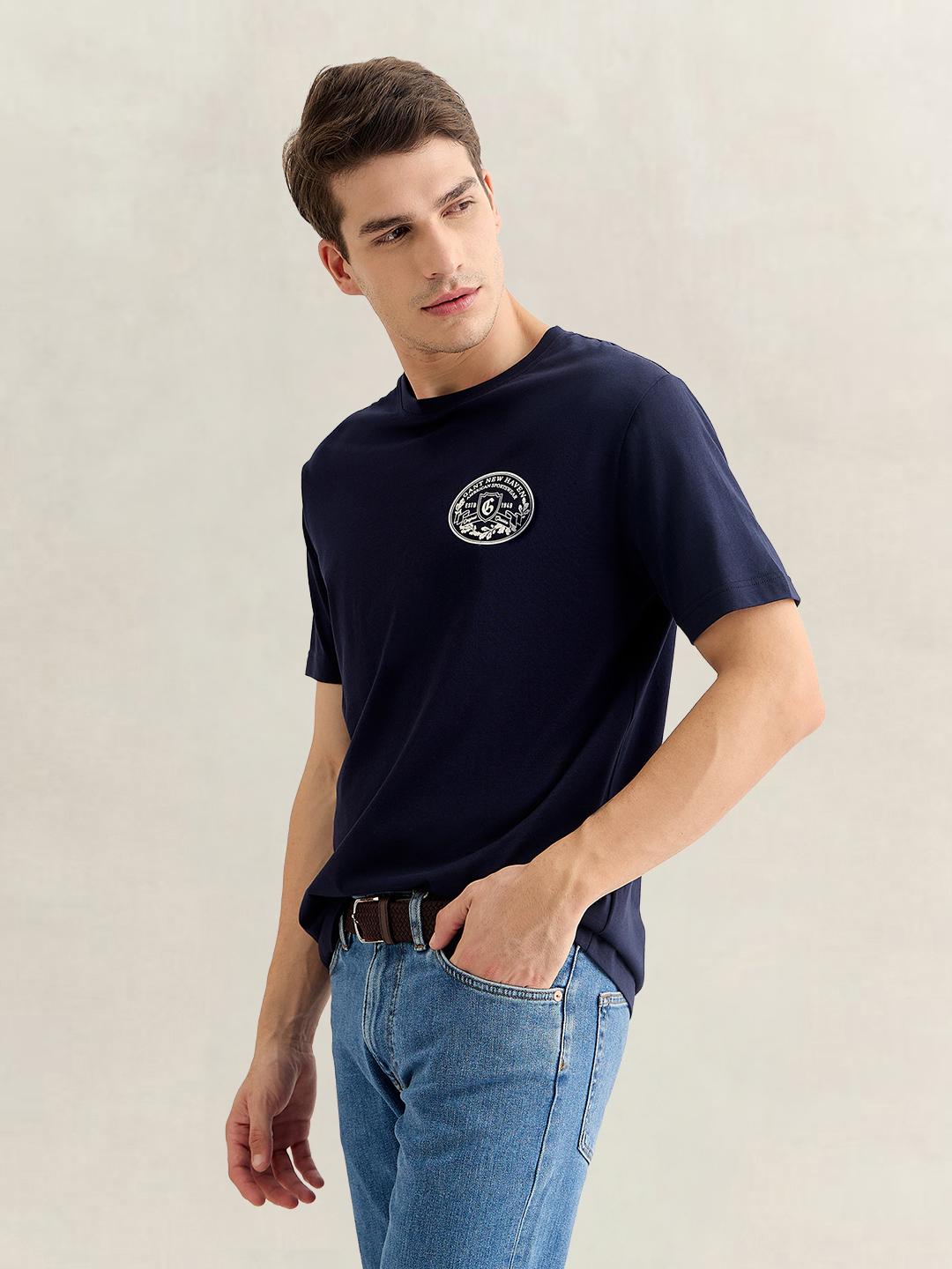Gant Men Dark Navy Regular Fit Graphic Cotton T-Shirt