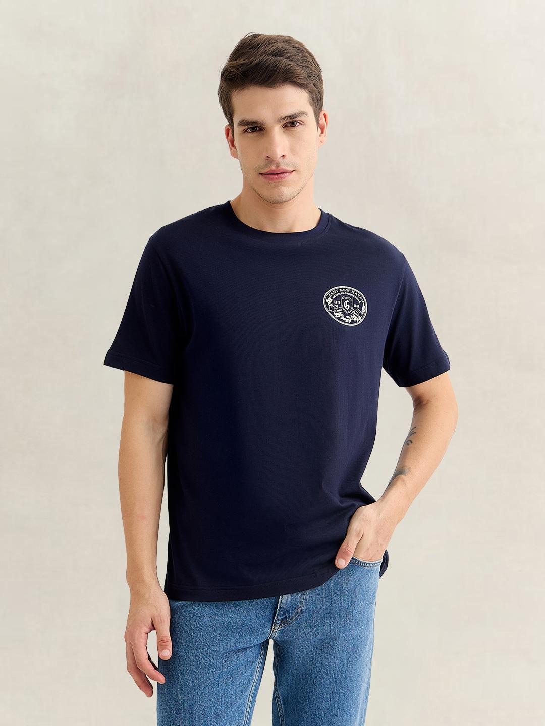 Gant Men Dark Navy Regular Fit Graphic Cotton T-Shirt