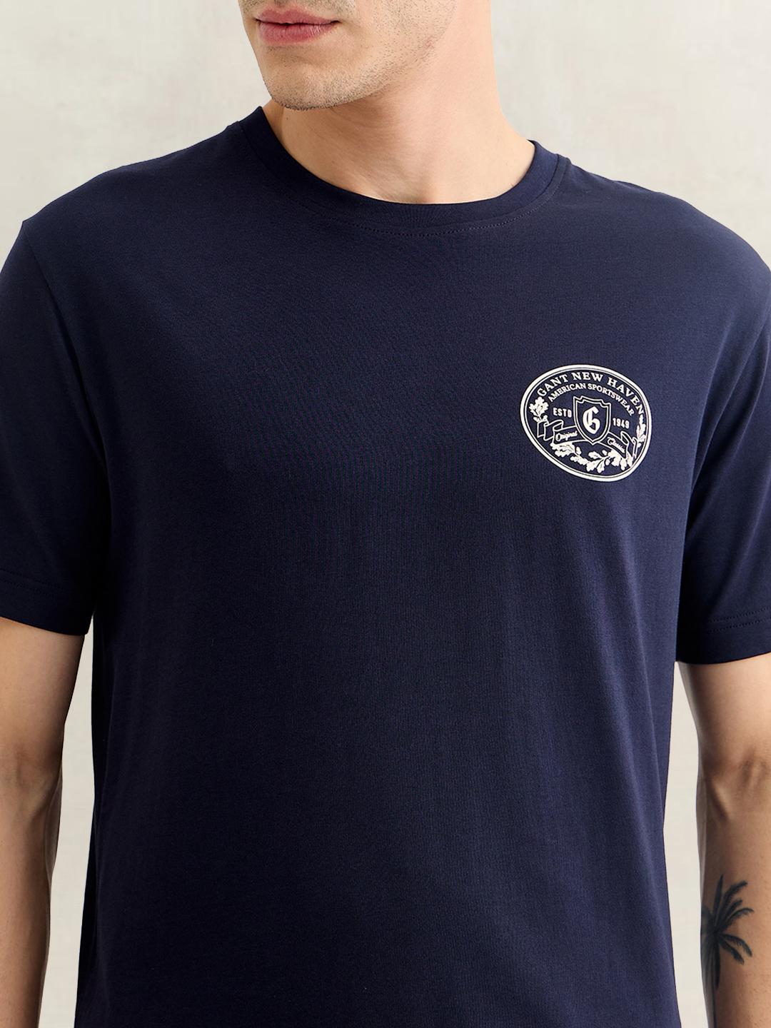 Gant Men Dark Navy Regular Fit Graphic Cotton T-Shirt