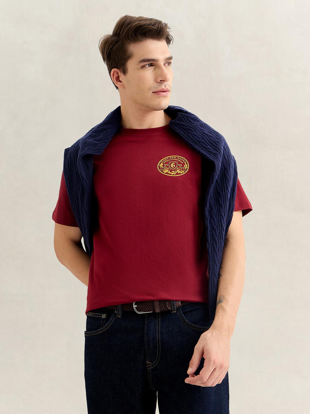 Gant Men Red Regular Fit Graphic Cotton T-Shirt