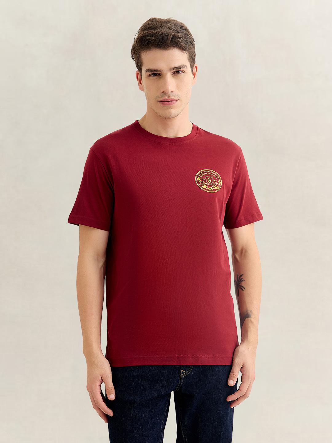 Gant Men Red Regular Fit Graphic Cotton T-Shirt