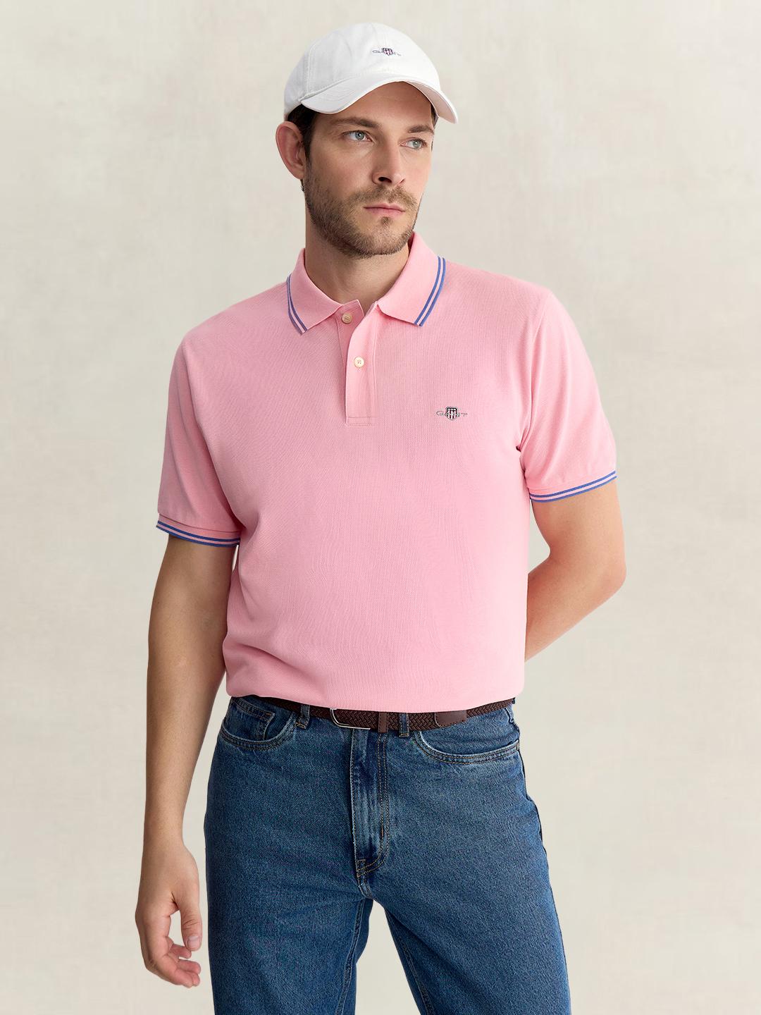 Gant Men Pink Regular Fit Solid Pure Cotton Polo Tshirt