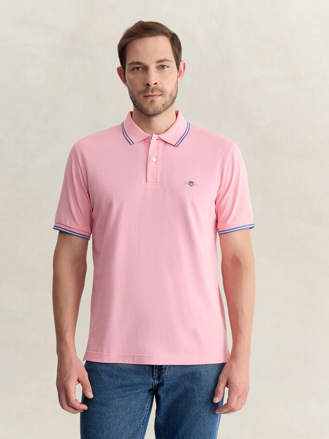 Gant Men Pink Regular Fit Solid Pure Cotton Polo Tshirt