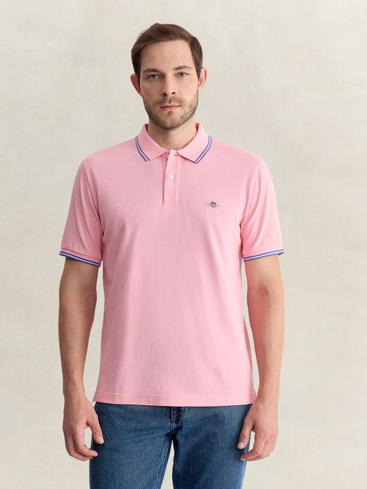 Gant Men Pink Regular Fit Solid Pure Cotton Polo Tshirt