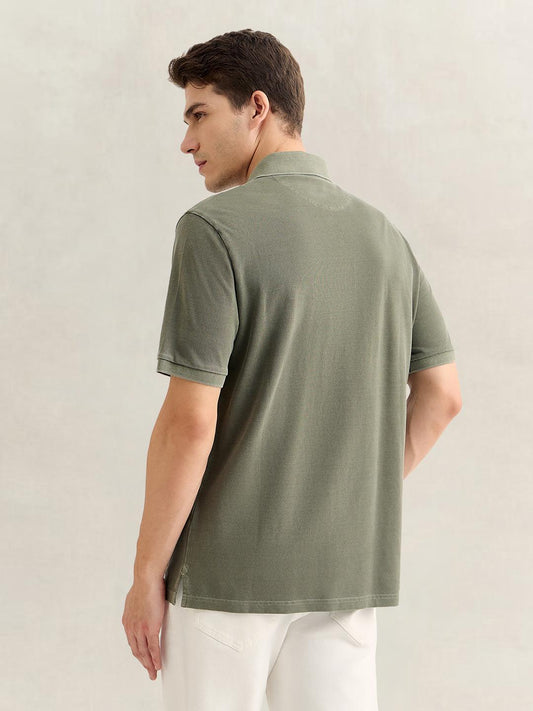 Gant Men Green Regular Fit Solid Cotton Polo T-Shirt
