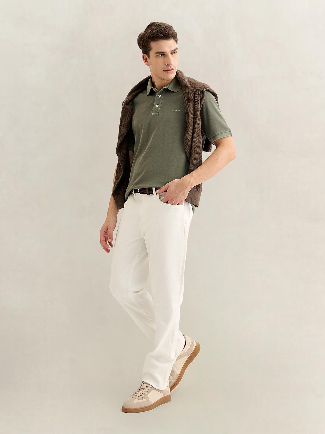 Gant Men Green Regular Fit Solid Cotton Polo T-Shirt