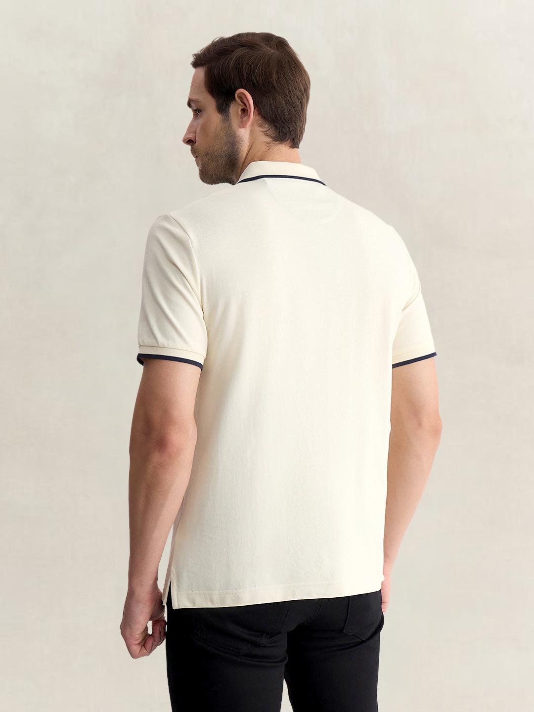 Gant Men Cream Regular Fit Solid Pure Cotton Polo Tshirt