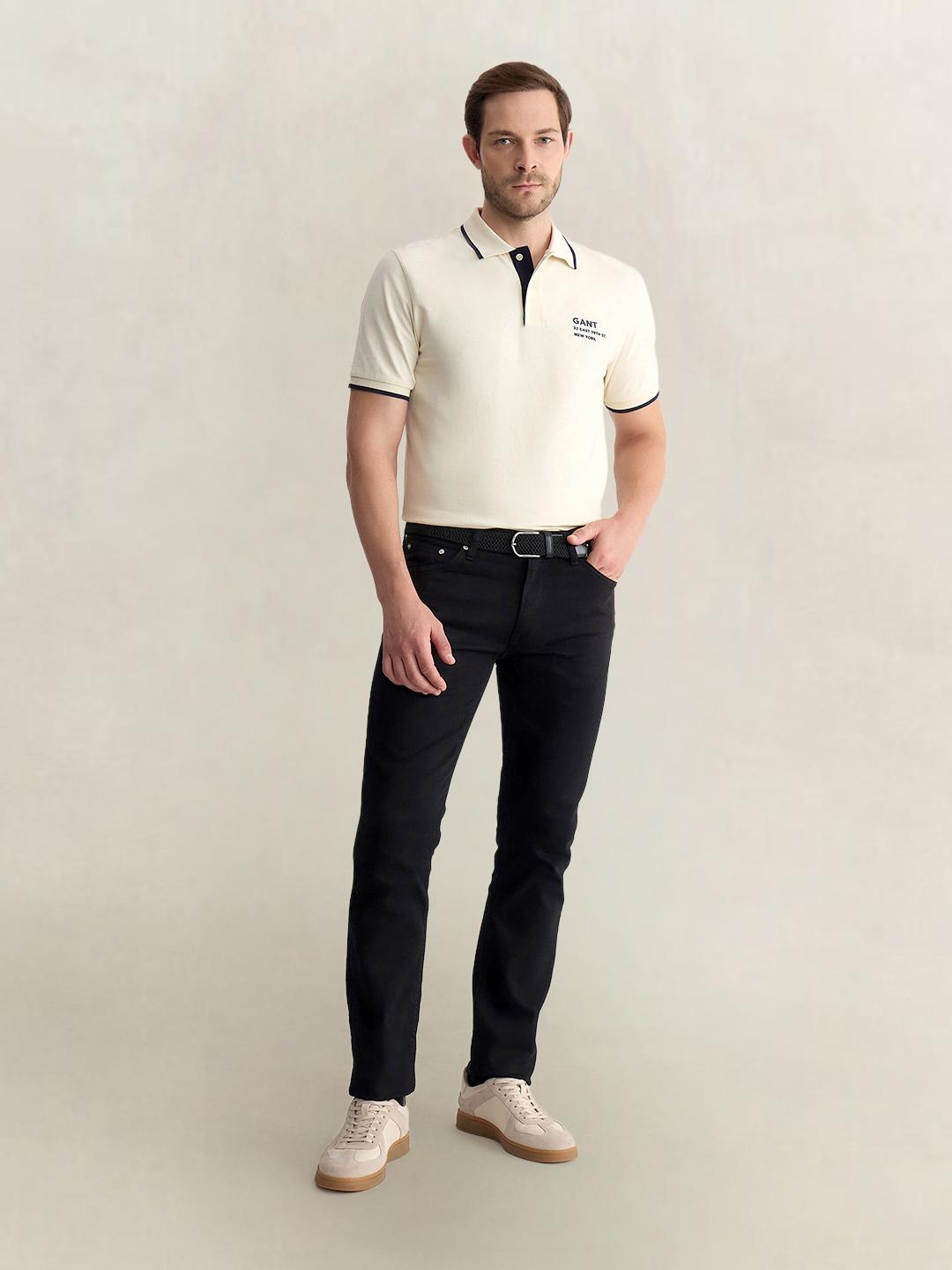 Gant Men Cream Regular Fit Solid Pure Cotton Polo Tshirt