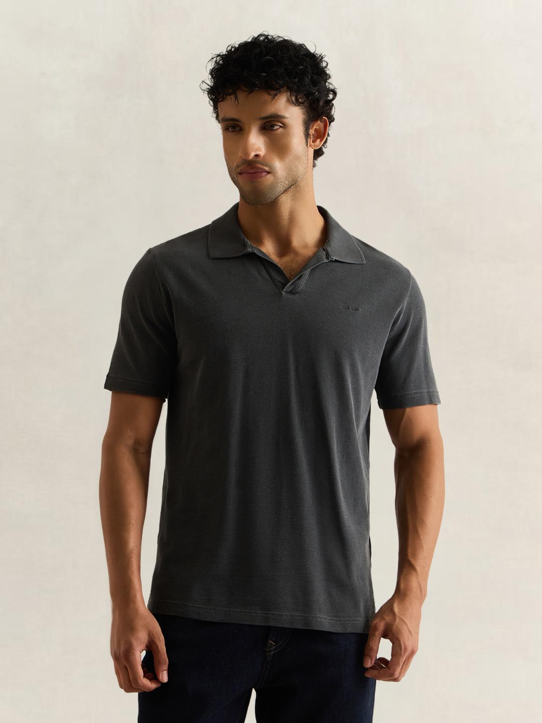 Gant Men Black Solid Regular Fit Cotton Polo T-Shirt