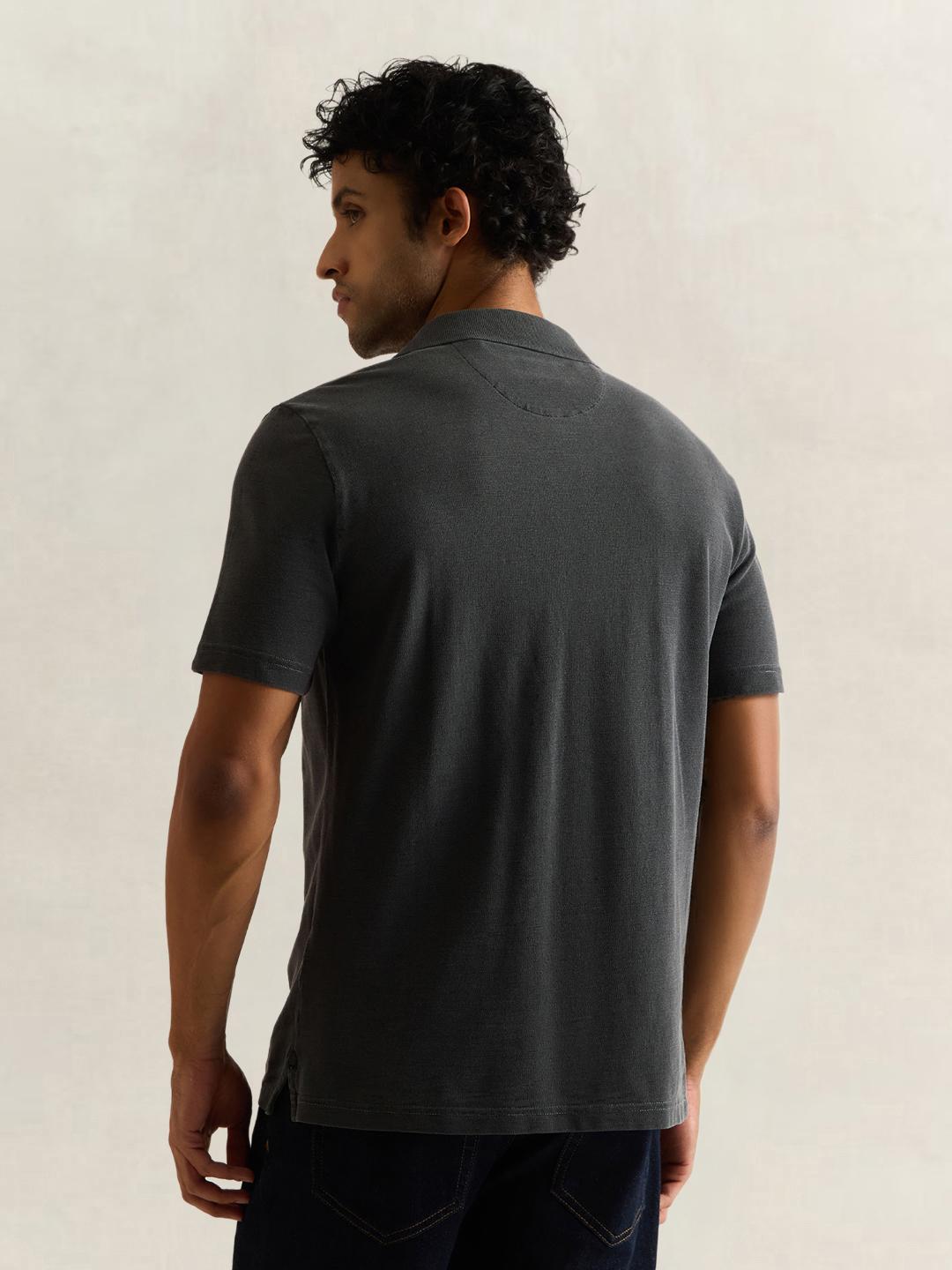 Gant Men Black Solid Regular Fit Cotton Polo T-Shirt