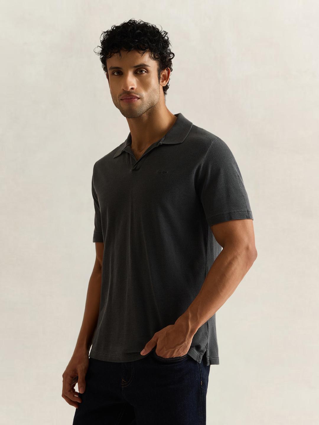 Gant Men Black Solid Regular Fit Cotton Polo T-Shirt