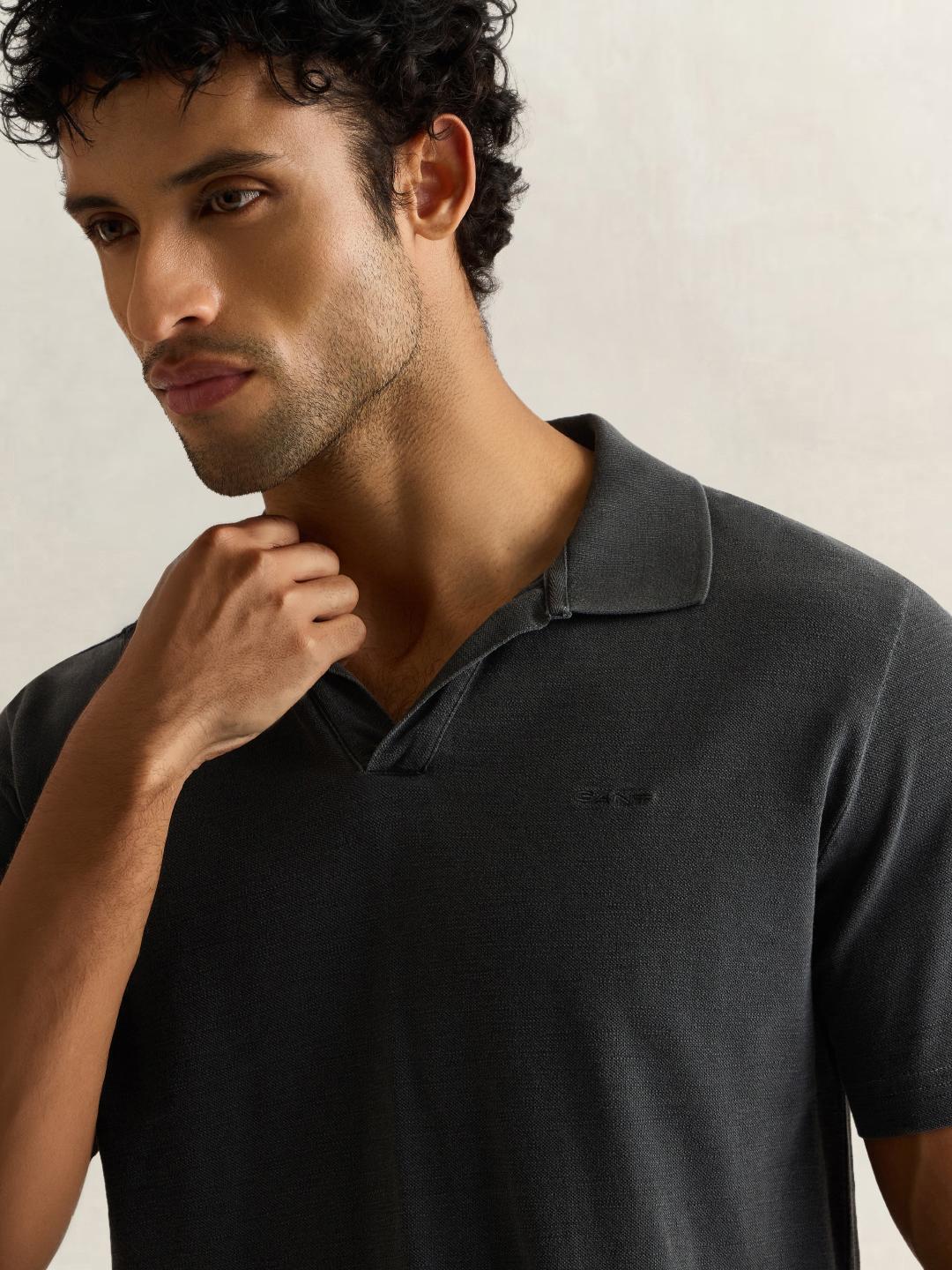 Gant Men Black Solid Regular Fit Cotton Polo T-Shirt