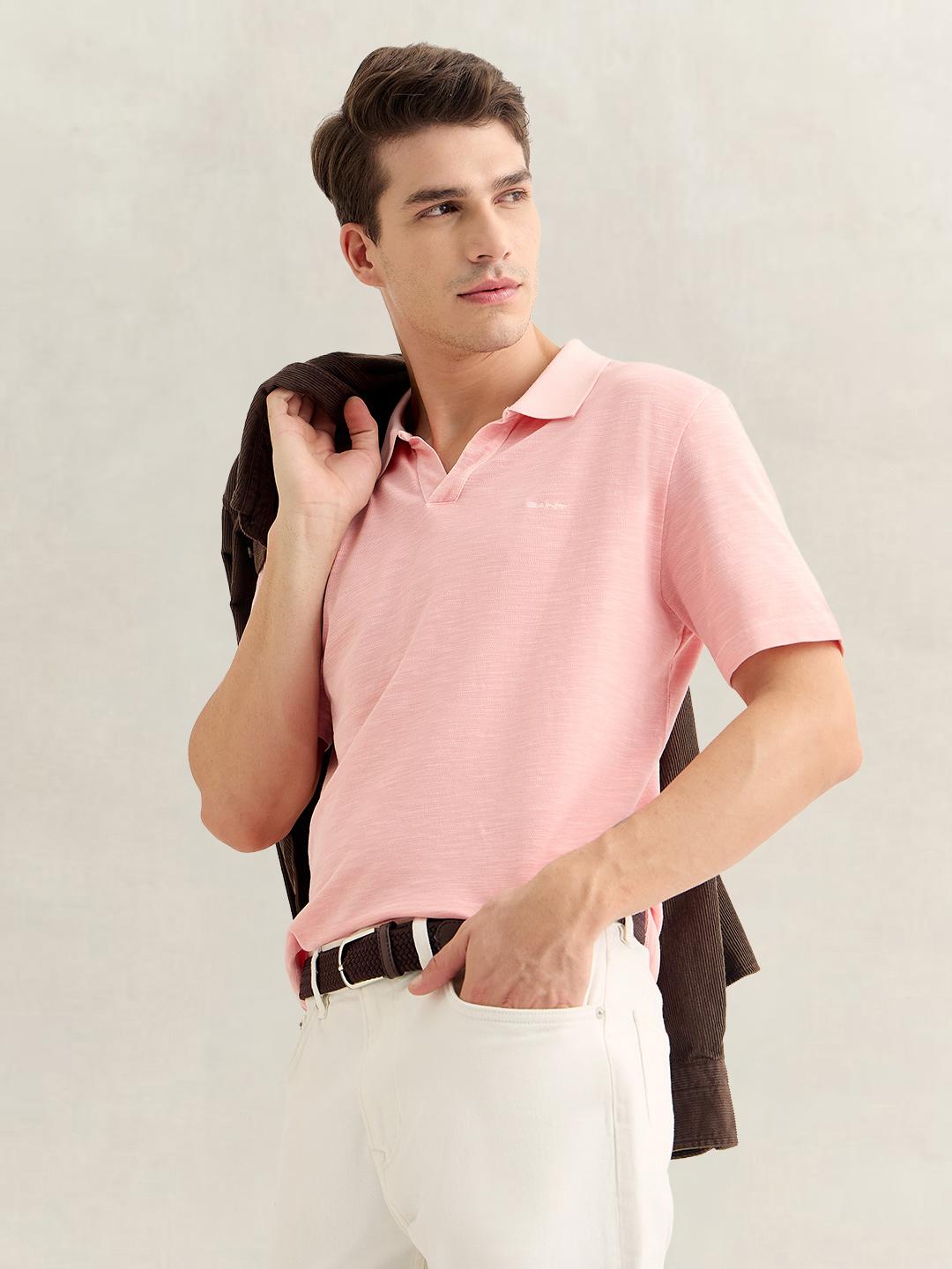 Gant Men Pink Regular Fit Solid Cotton Polo T-Shirt