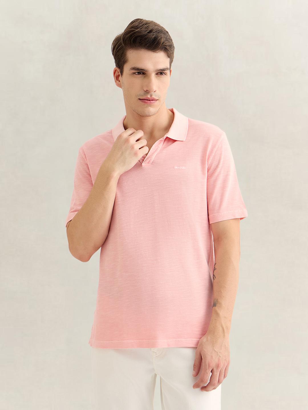 Gant Men Pink Regular Fit Solid Cotton Polo T-Shirt