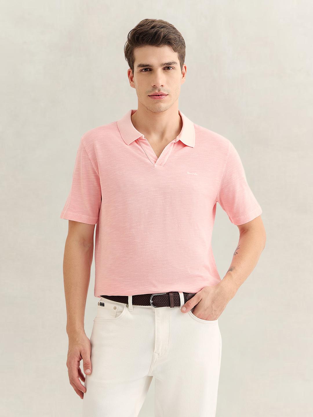 Gant Men Pink Regular Fit Solid Cotton Polo T-Shirt