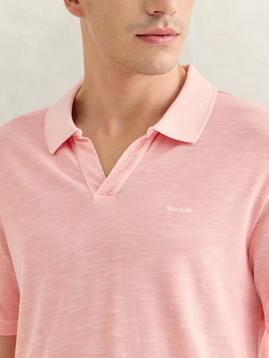 Gant Men Pink Regular Fit Solid Cotton Polo T-Shirt