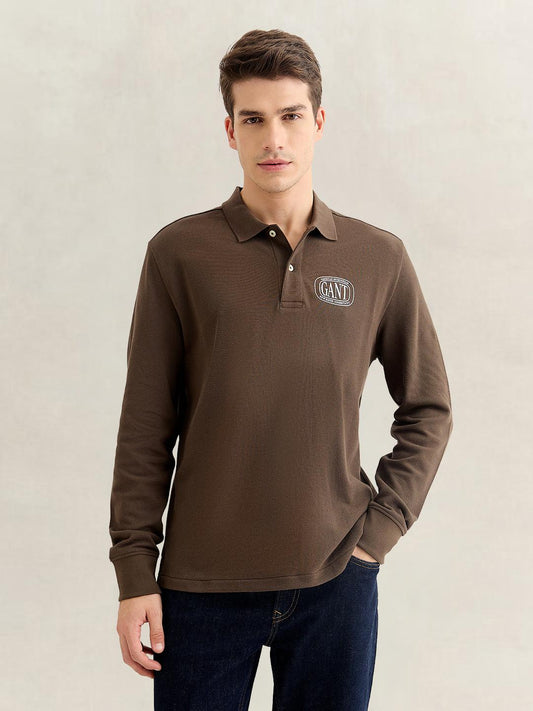 Gant Men Brown Solid Regular Fit Cotton Polo T-Shirt