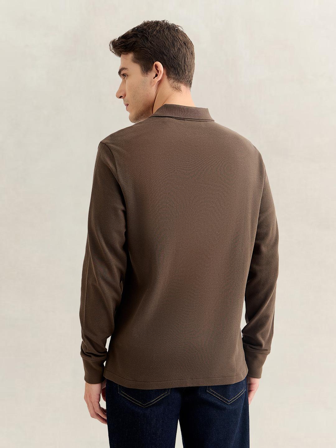 Gant Men Brown Solid Regular Fit Cotton Polo T-Shirt
