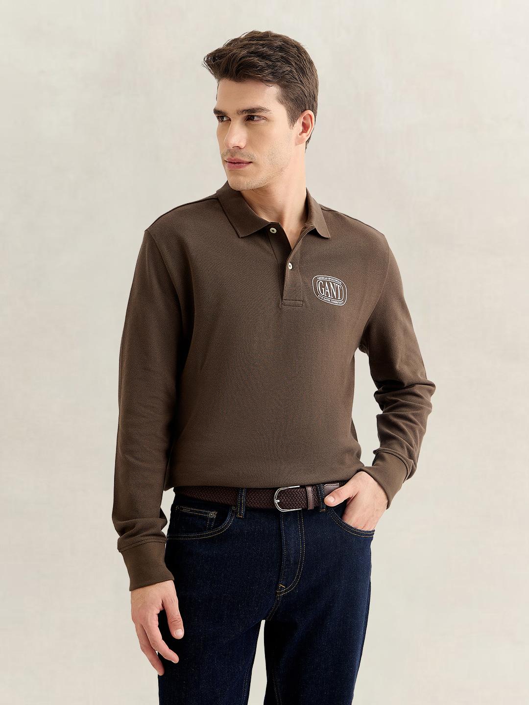 Gant Men Brown Solid Regular Fit Cotton Polo T-Shirt