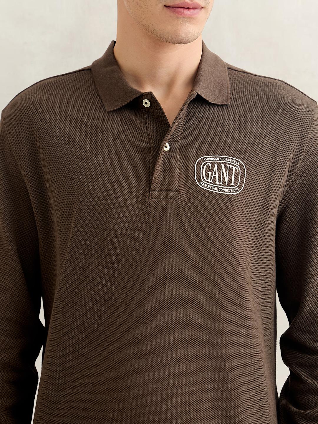 Gant Men Brown Solid Regular Fit Cotton Polo T-Shirt