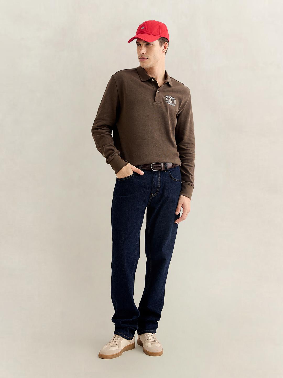 Gant Men Brown Solid Regular Fit Cotton Polo T-Shirt