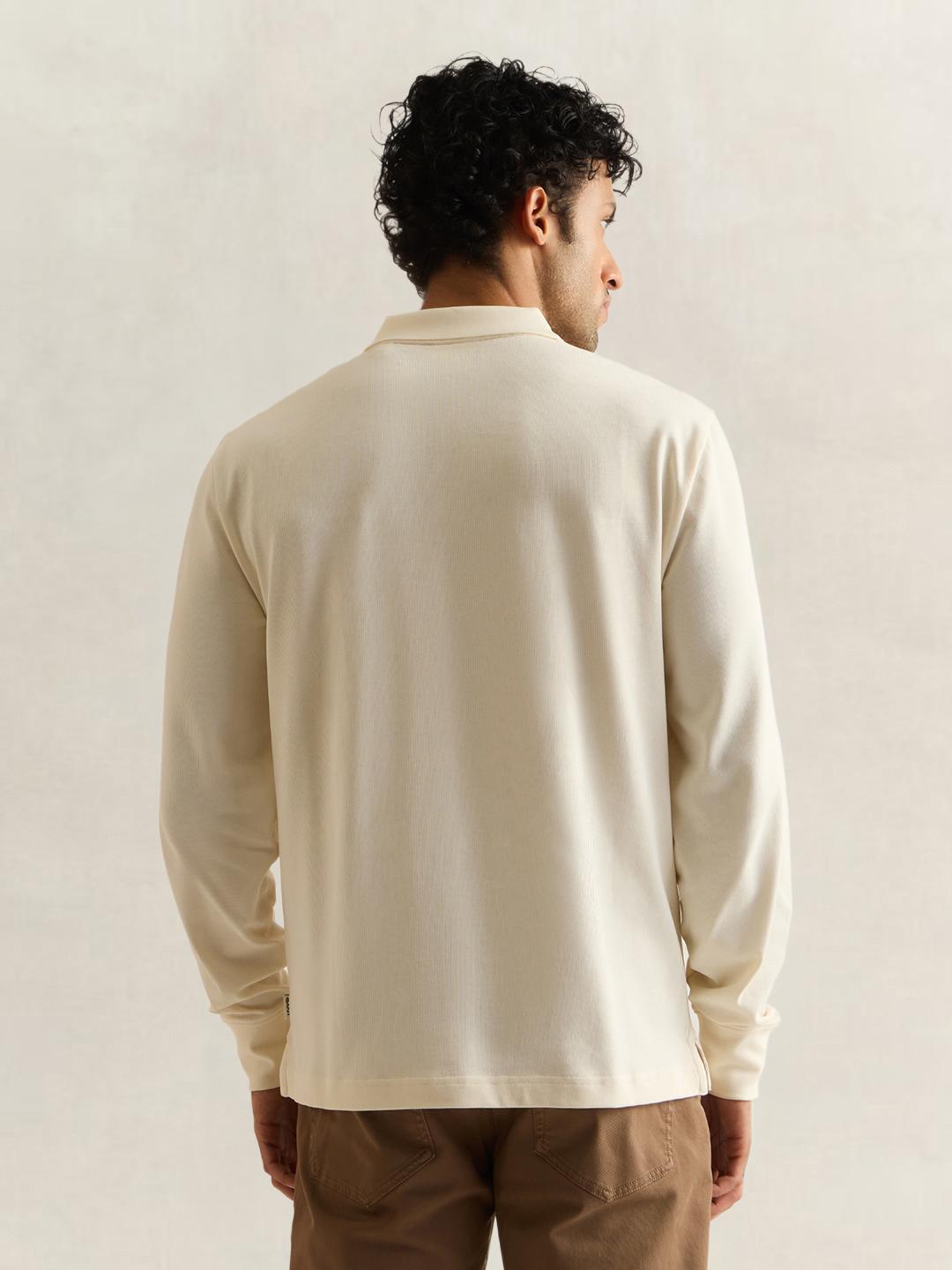 Gant Men Cream Solid Regular Fit Cotton Polo T-Shirt