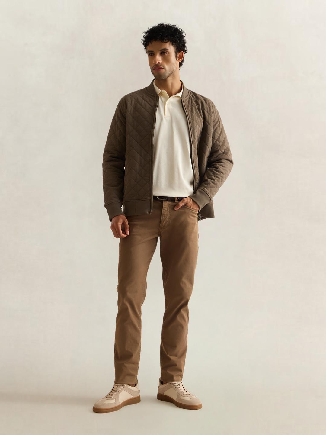 Gant Men Cream Solid Regular Fit Cotton Polo T-Shirt