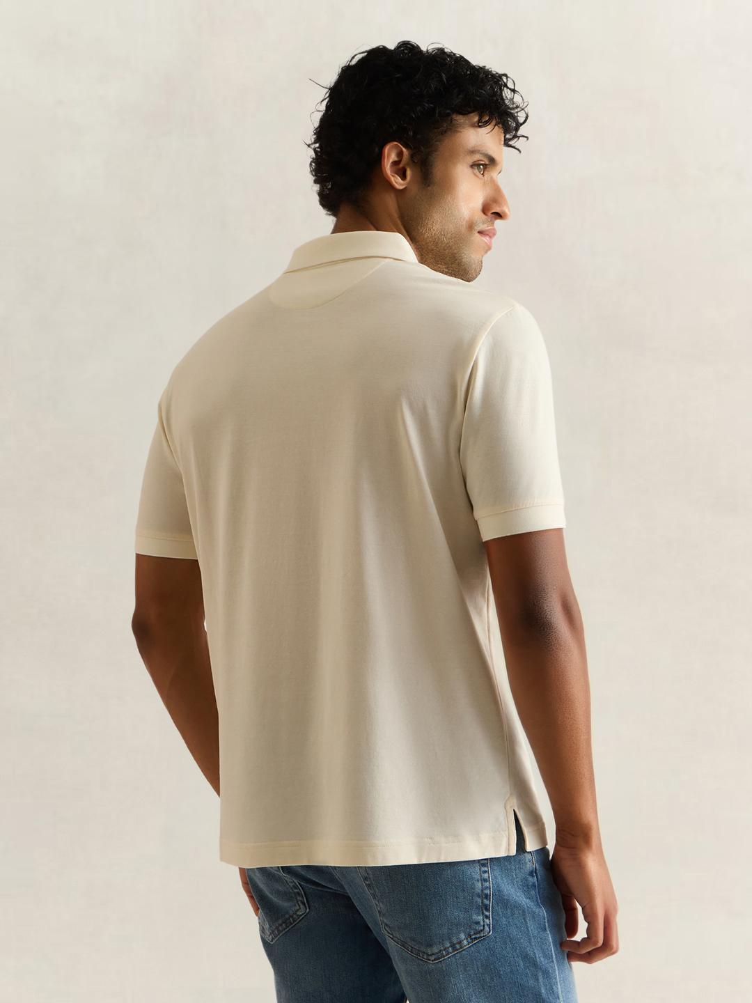 Gant Men Cream Solid Regular Fit Cotton Polo T-Shirt
