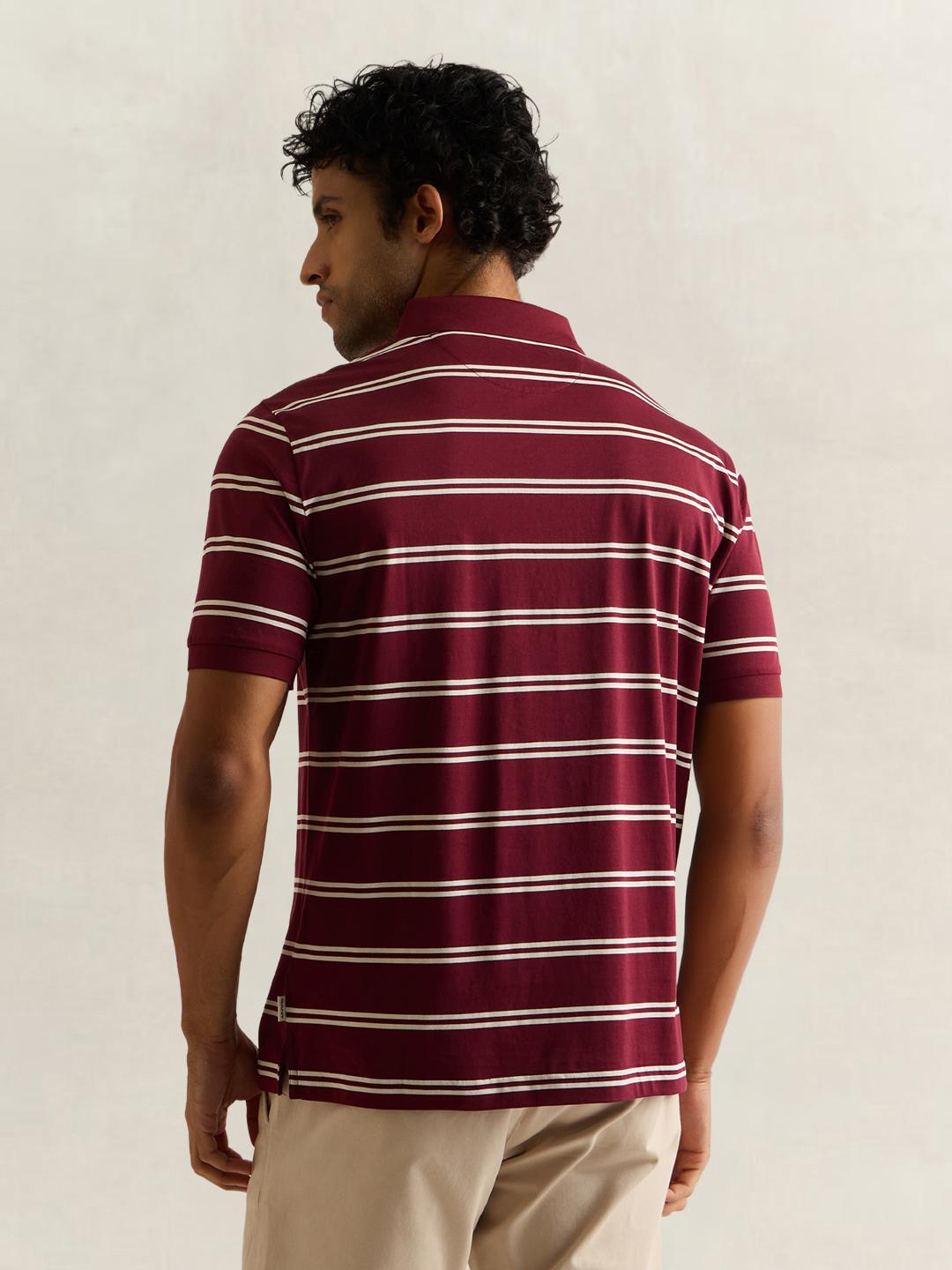 Gant Men Wine Striped Regular Fit Cotton Polo T-Shirt